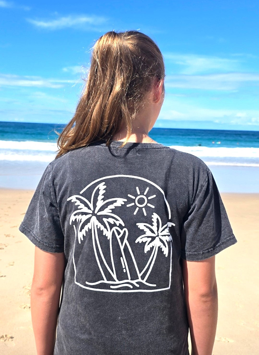 "Palm & Sun" Acid Wash Black T~Shirt