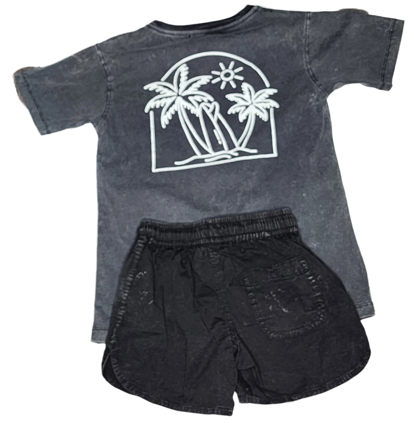 "Palm & Sun" Acid Wash Black T~Shirt